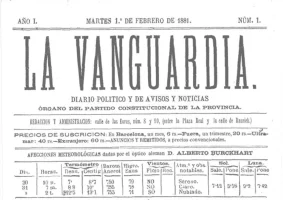 Portada del primer exemplar de La Vanguardia (1881)